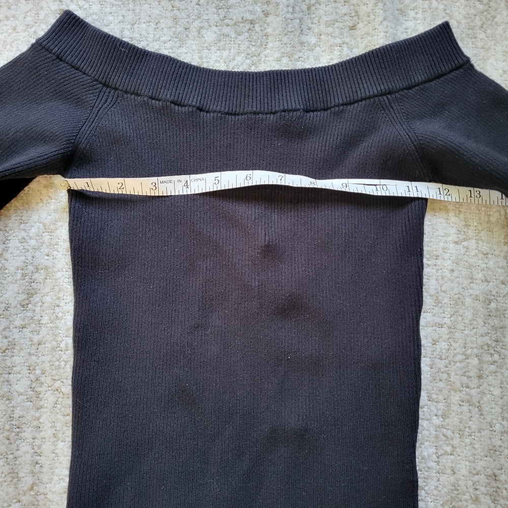 Express Body Contour Collection Off Shoulder Black Ribbed Sweater - Picture 8 of 9